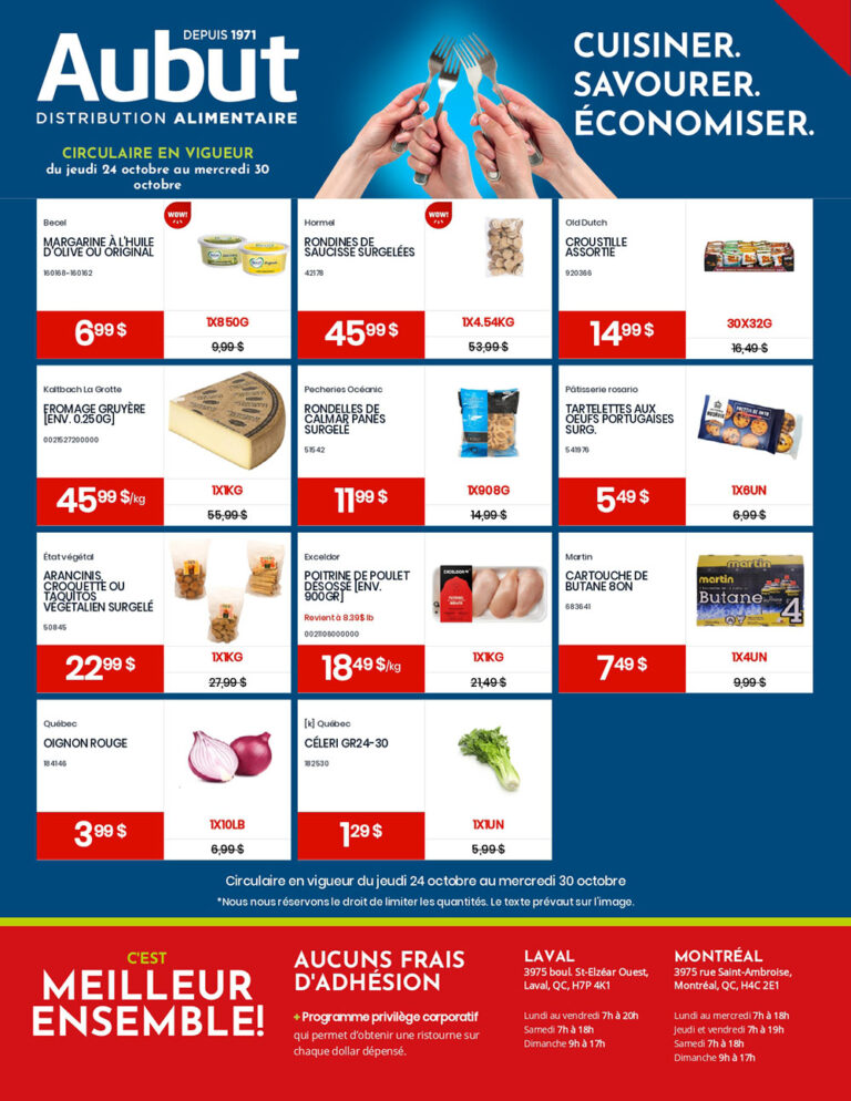 Circulaire Aubut – Grossiste Distribution Alimentaire Du 24 au 30 octobre 2024