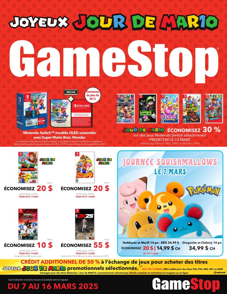 Circulaire EB Games – GameStop – Du 7 au 16 mars 2025