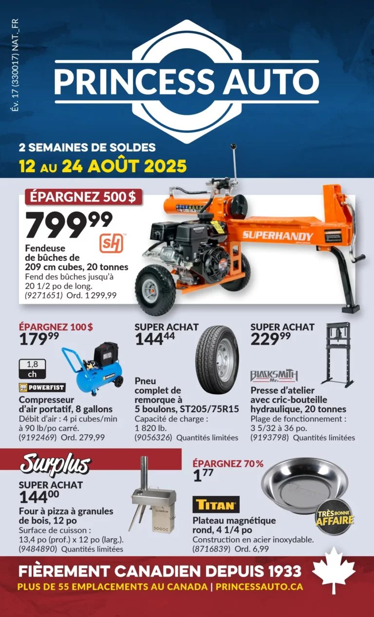 Circulaire Princess Auto Du 12 au 24 août 2025