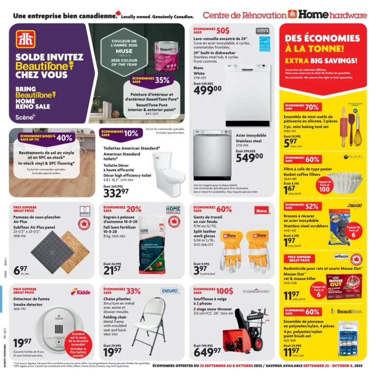 Circulaire Home Hardware Centre de Rénovation Du 25 septembre au 8 octobre 2025