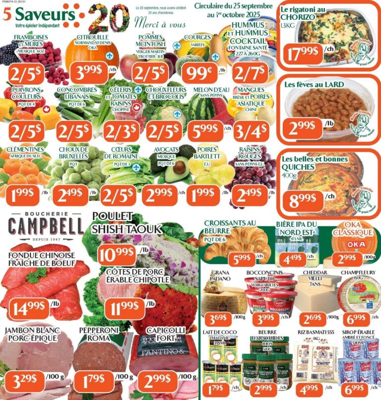 Circulaire Marché Le 5 Saveurs Du 25 septembre au 1 octobre 2025
