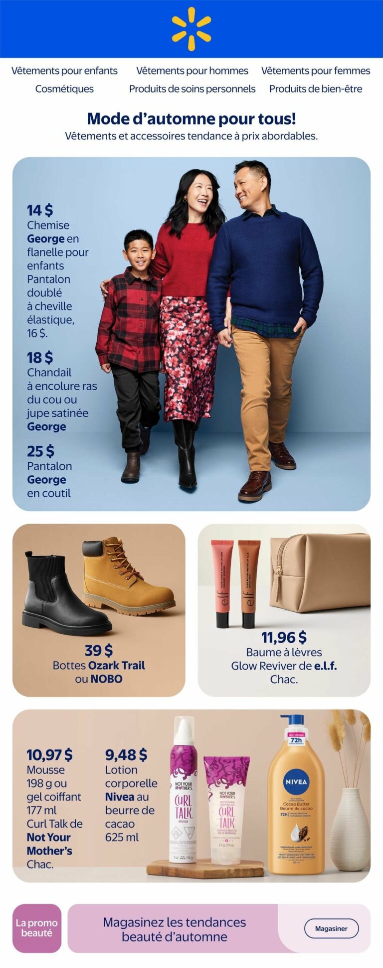Circulaire Walmart – Mode d’Automne Valide du jeudi 25 septembre au mercredi 22 octobre 2025