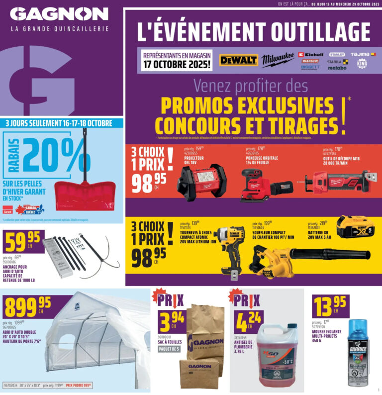 Circulaire GAGNON – La Grande Quincaillerie Du 16 au 29 octobre 2025