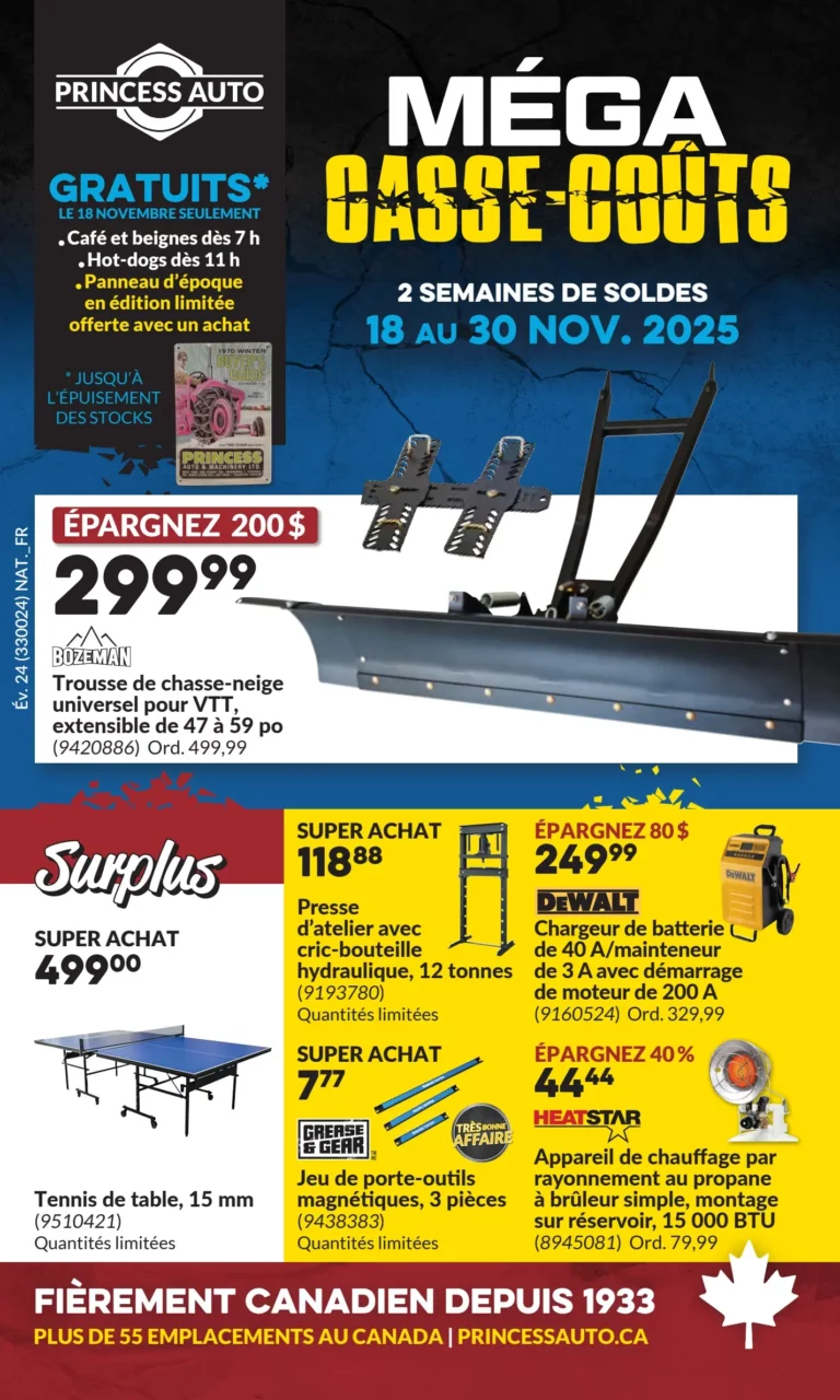 Circulaire Princess Auto – Méga Casse-coûts Du 18 au 30 novembre 2025