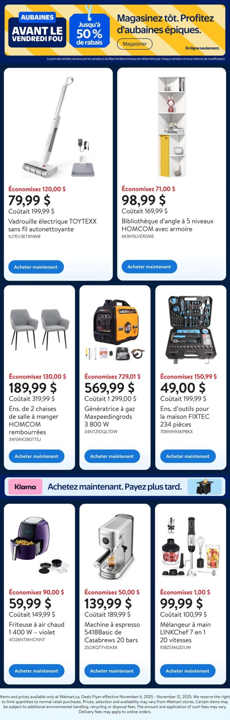 Circulaire Walmart – Aubaines avant le VENDREDI FOU Du 6 au 12 novembre 2025