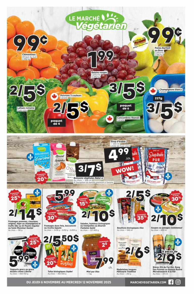 Circulaire Marché Végétarien Du 6 au 12 novembre 2025 Sherbrooke et Magog