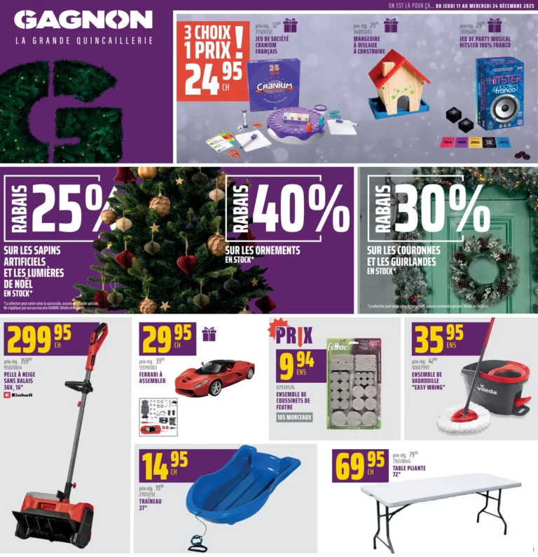 Circulaire GAGNON – La Grande Quincaillerie Du 11 au 24 décembre 2025