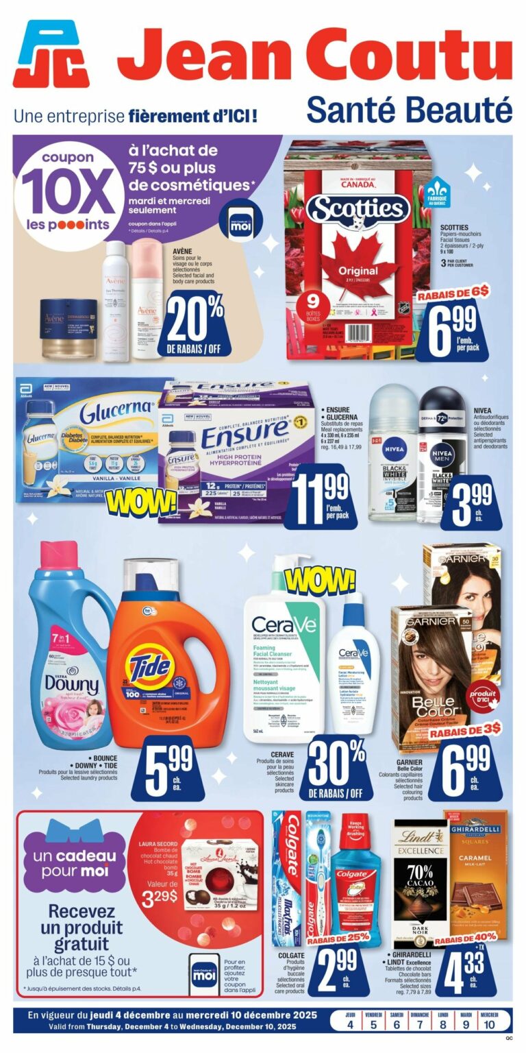 Circulaire Jean Coutu – santé beauté Du 4 au 10 décembre 2025