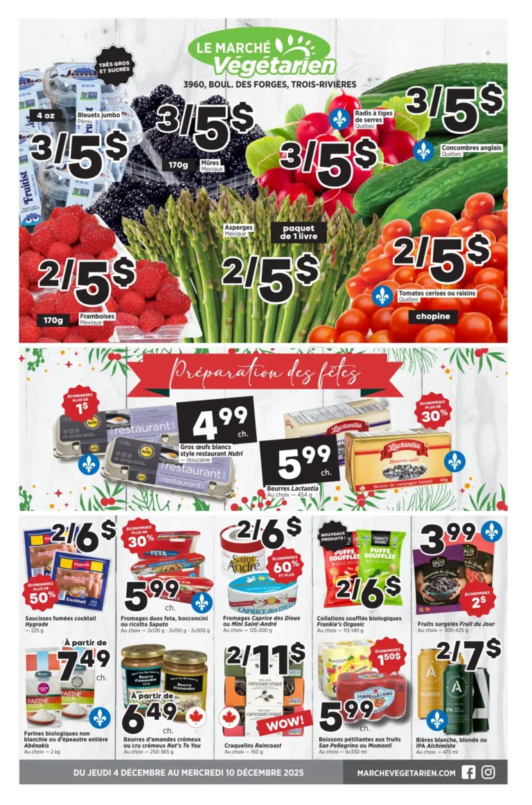 Circulaire Marché Végétarien Du 4 au 10 décembre 2025 Trois-Rivières