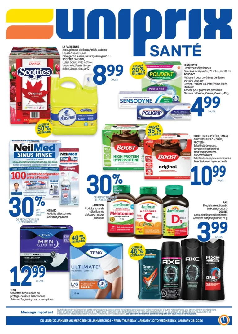 Circulaire Uniprix Santé du 22 au 28 janvier 2026