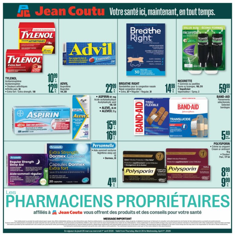 Circulaire Jean Coutu pharmaciens propriétaires Du 26 mars au 1 avril 2026