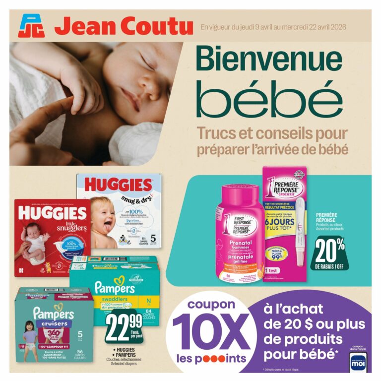 Circulaire Jean Coutu – bienvenue bébé du 9 au 22 avril 2026