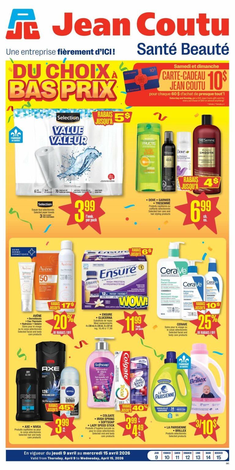 Circulaire Jean Coutu santé beauté Du 9 au 15 Avril 2026