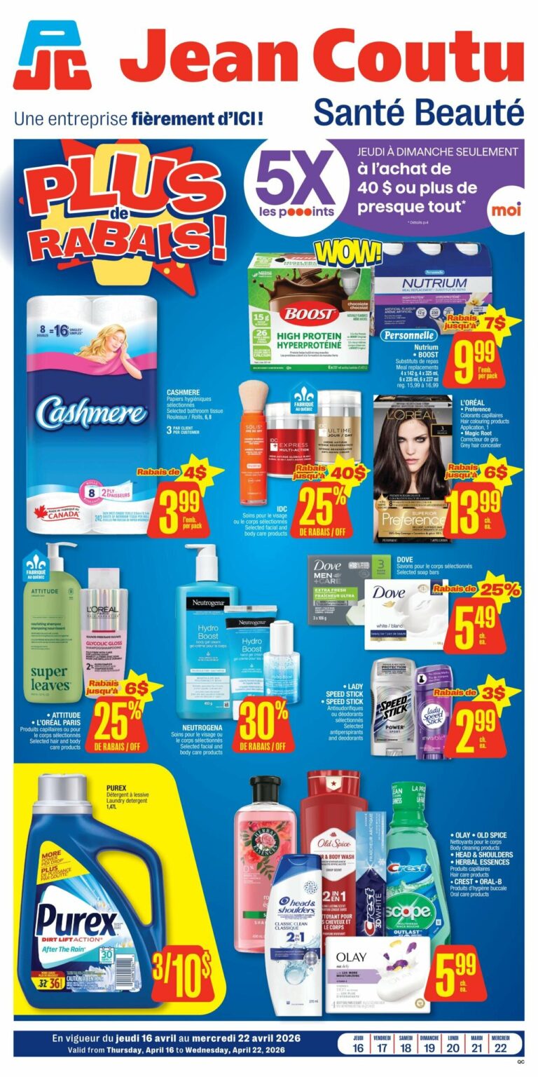 Circulaire Jean Coutu – santé beauté Du 16 au 22 Avril 2026