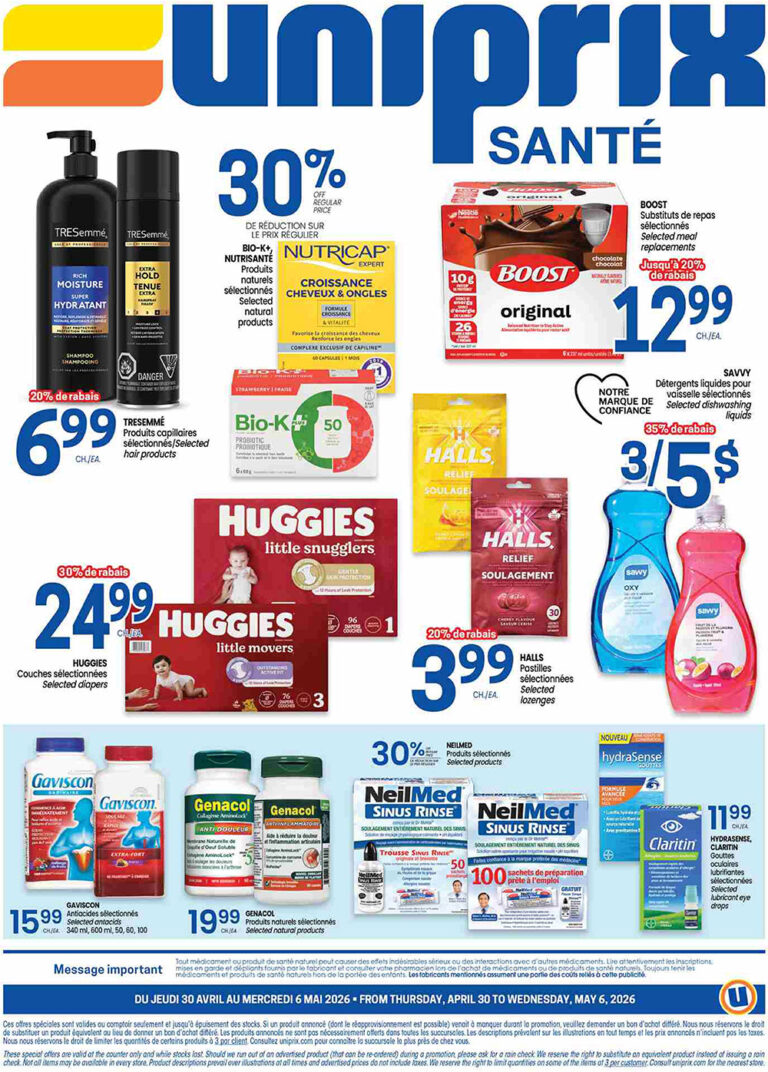 Circulaire Uniprix – Santé Du 30 Avril au 6 mai 2026