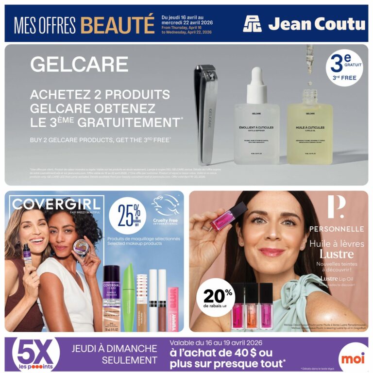 Circulaire Jean Coutu offres beauté du 16 au 22 avril 2026