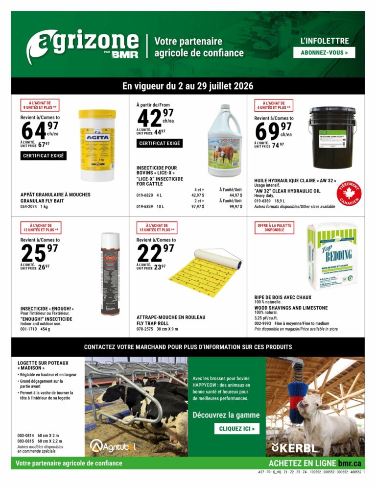 Circulaire BMR – Agrizone du 2 au 29 juillet 2026