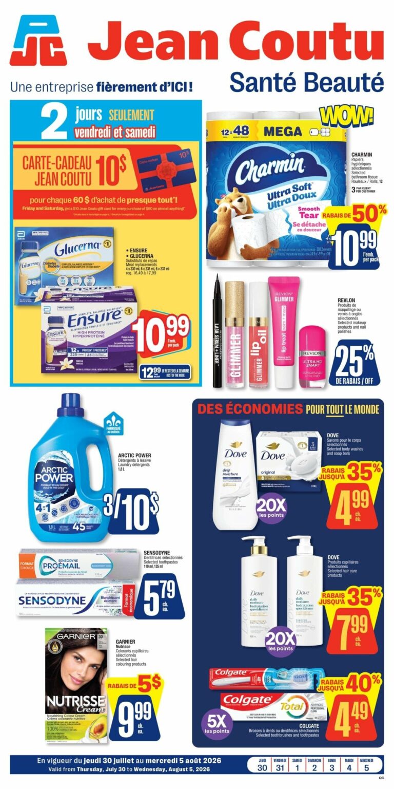 Circulaire Jean Coutu santé beauté du 30 juillet au 5 août 2026