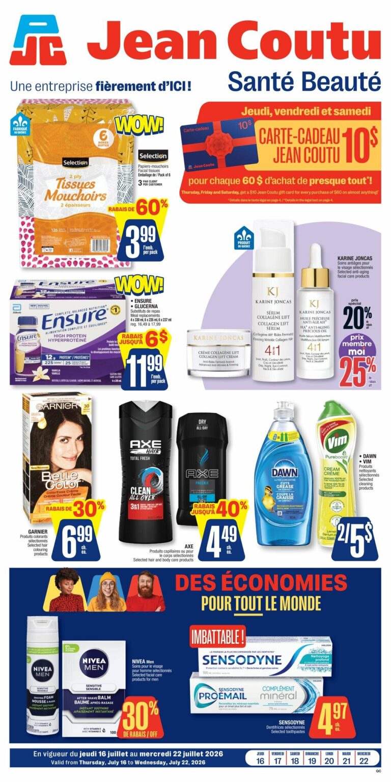 Circulaire Jean Coutu – santé beauté Du 16 au 22 juillet 2026