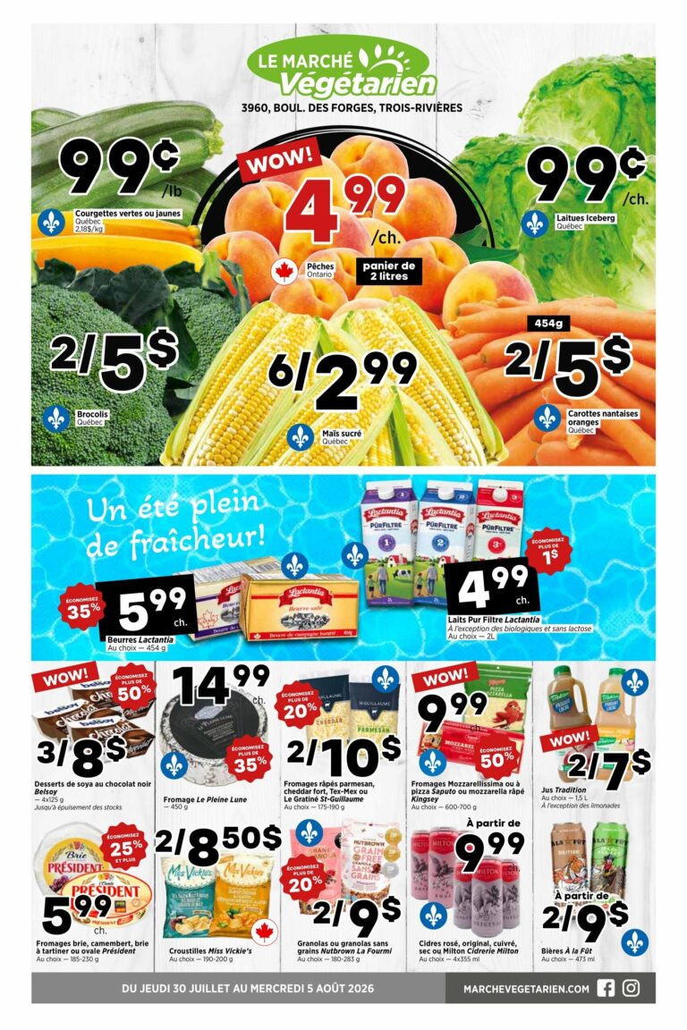 Circulaire Marché Végétarien Du 30 juillet au 5 août 2026 Trois-Rivières