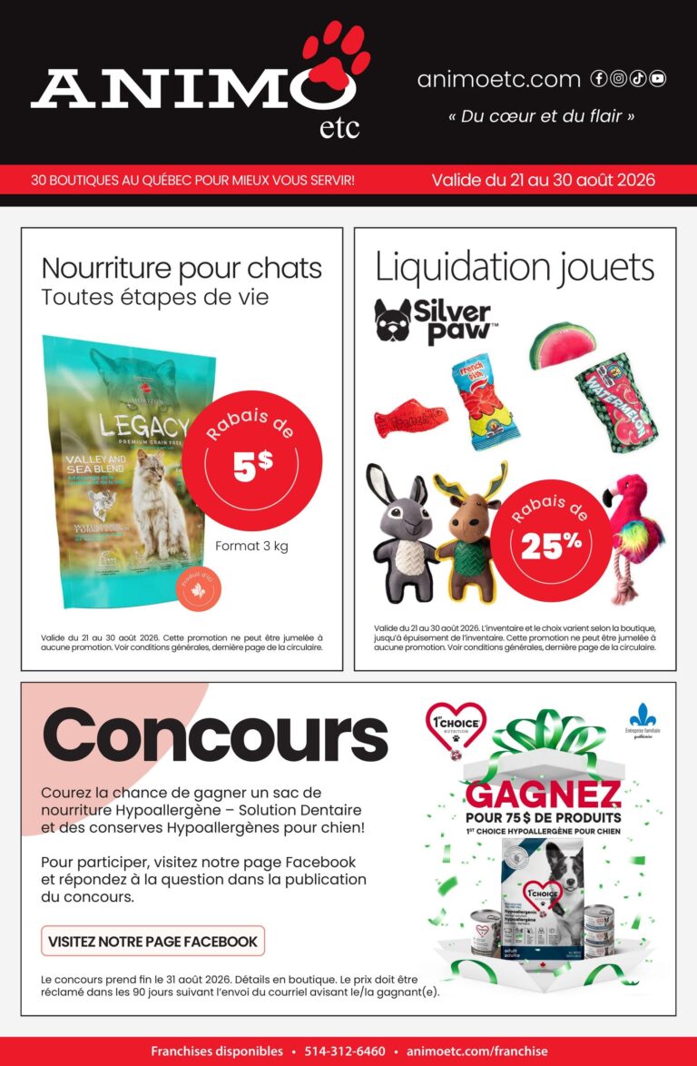 Animo — Circulaire Animo etc du 21 au 30 août 2026