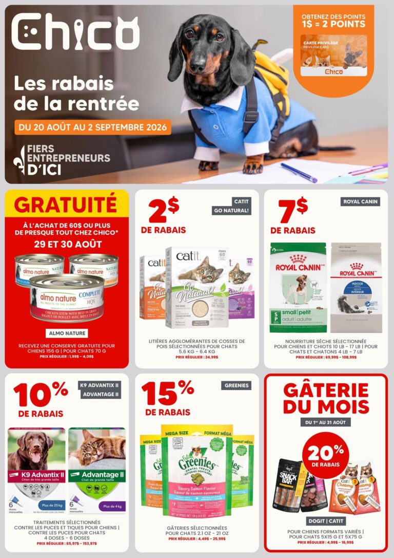 Circulaire Chico Boutique d&rsquo;Animaux du 20 août au 2 septembre 2026