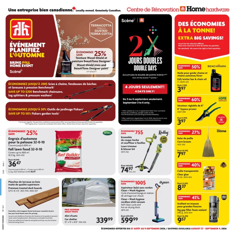 Page couverture de la Circulaire Home Hardware centre de rénovation du 27 août au 9 septembre 2026