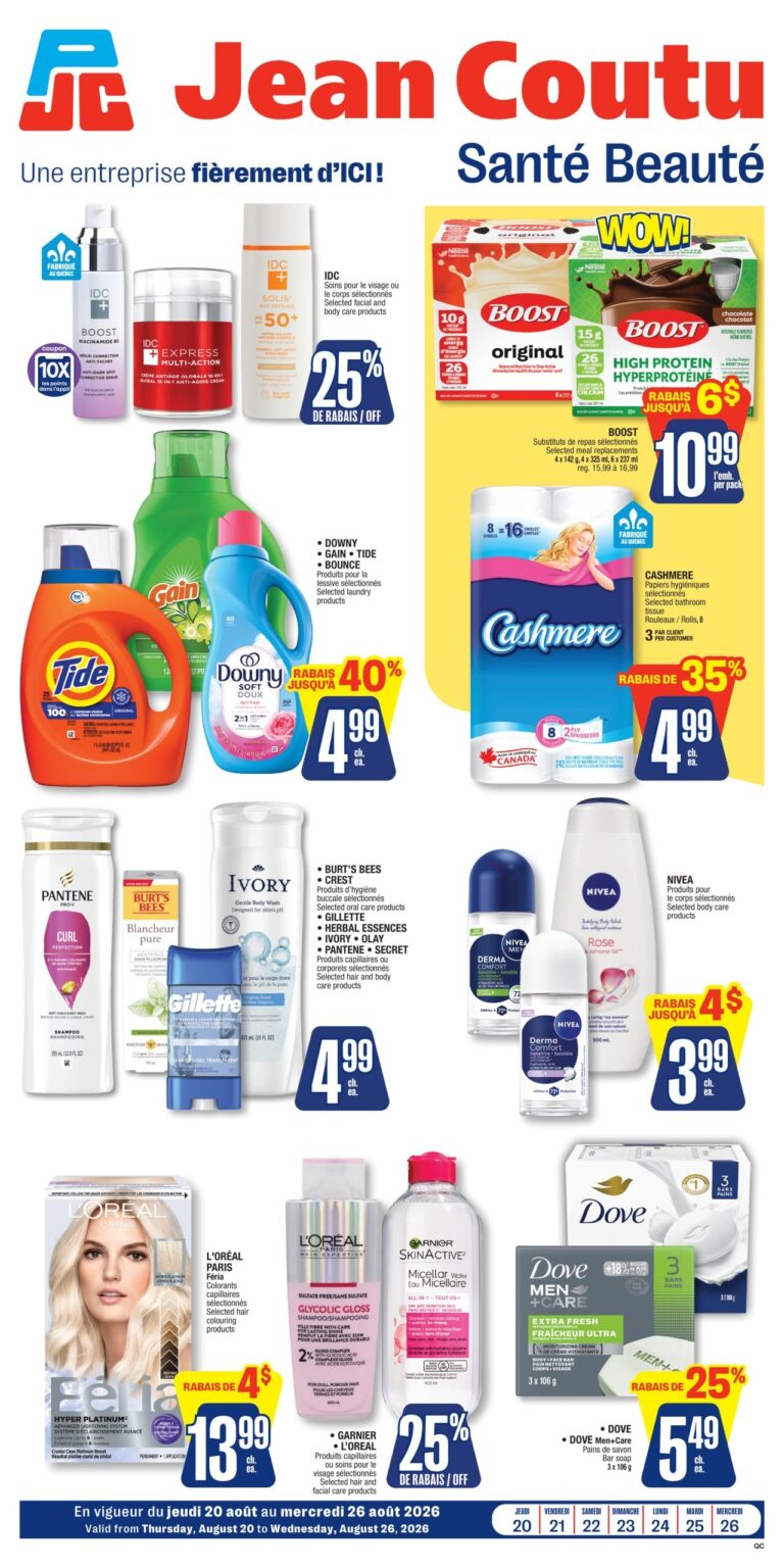 Circulaire Jean Coutu – santé beauté Du 20 au 26 août 2026