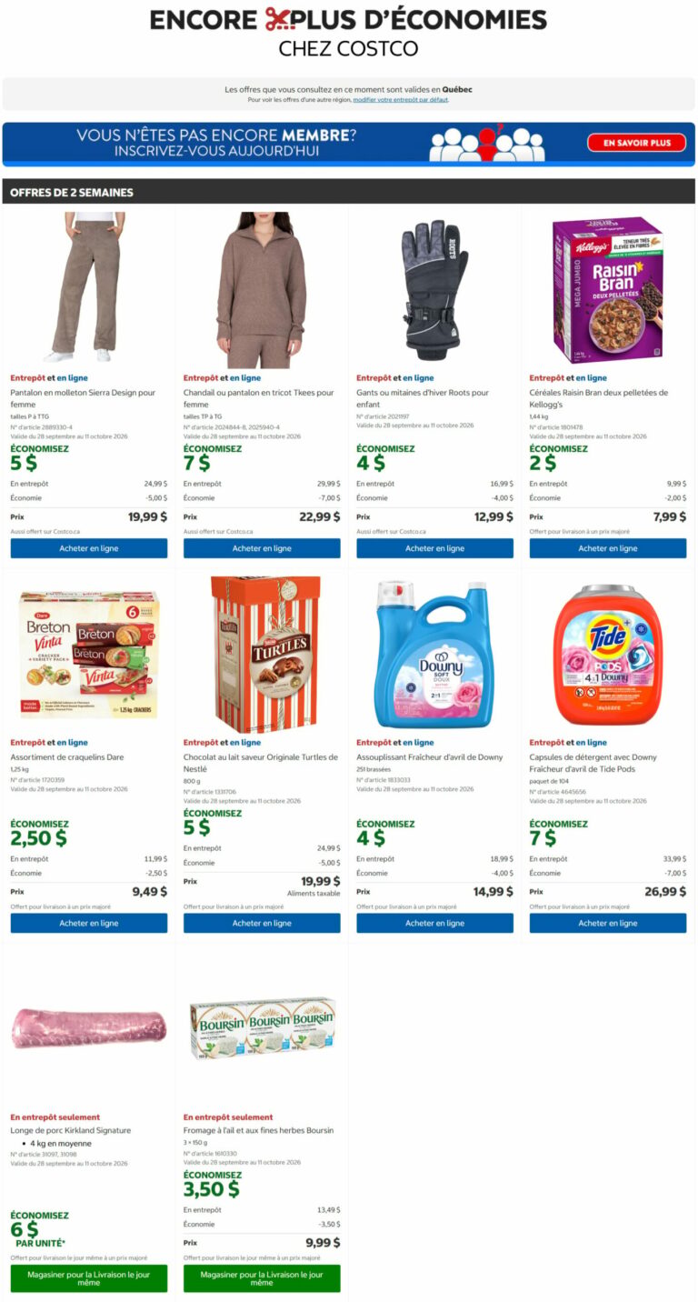 Costco — Circulaire Costco Du 28 septembre au 25 octobre 2026