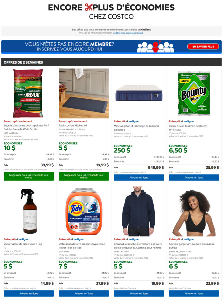 Costco — Circulaire Costco Du 31 août au 27 septembre 2026