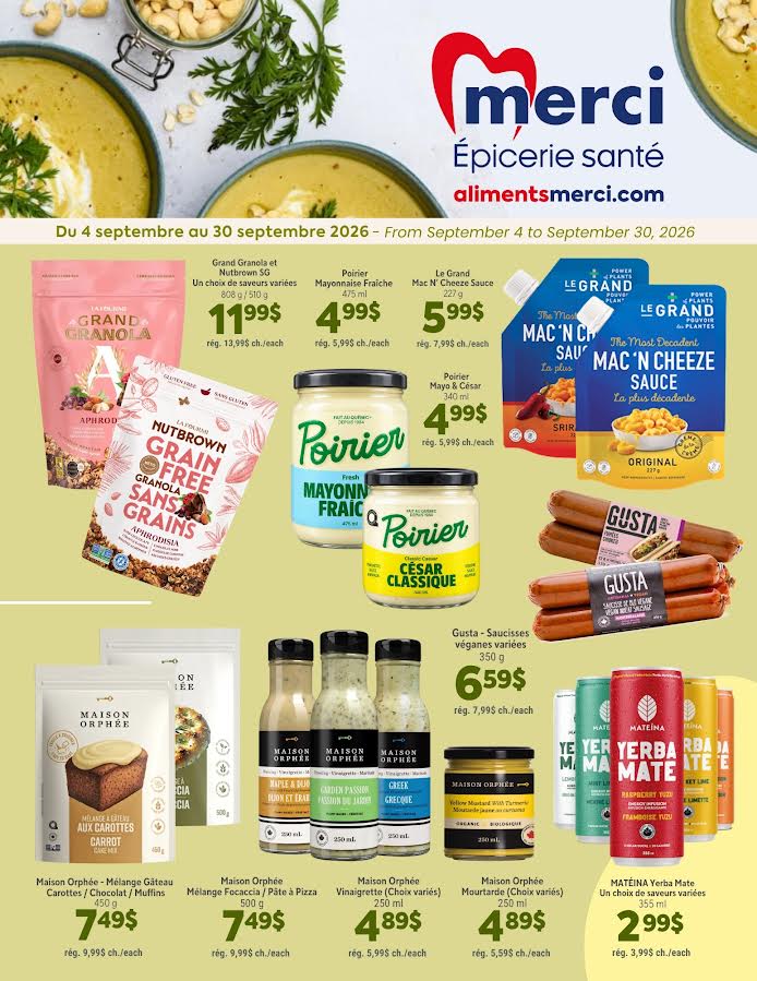Les Aliments Merci — Circulaire Les Aliments Merci du 4 au 30 septembre 2026