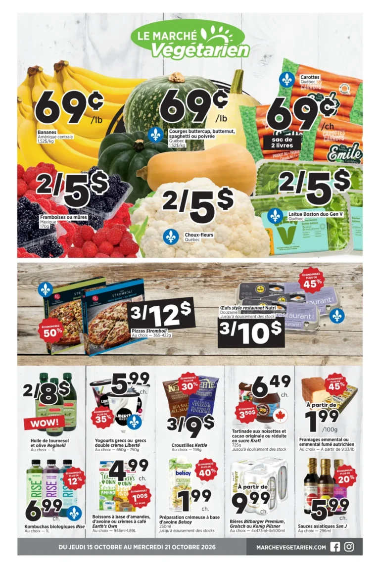 Marché Végétarien — Circulaire Marché Végétarien du 15 au 21 octobre 2026 Sherbrooke et Magog
